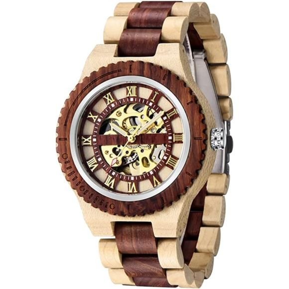 Men's Wooden Watch Skeleton Automatic Movement Wood Watch Self-Winding Watches - Picture 7 of 7